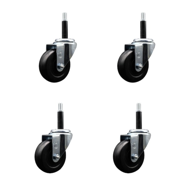 3.5'' Hard Rubber Wheel Swivel 3/4'' Expanding Stem Caster, 4PK